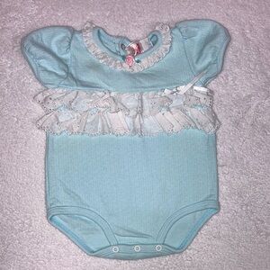 Vintage Buster Brown aqua lace baby girl romper 6/9m